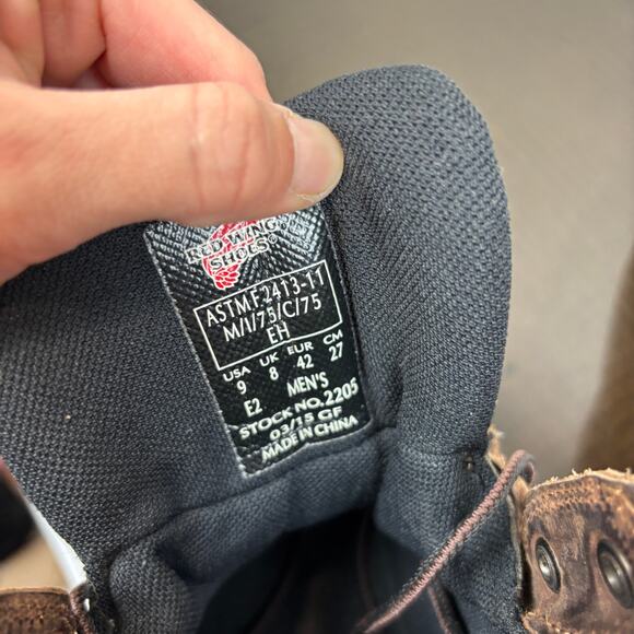 Red Wing 2205 6" Aluminum Safety Toe Lace Up Boots Men's 9 Workwear Hike - Picture 9 of 11